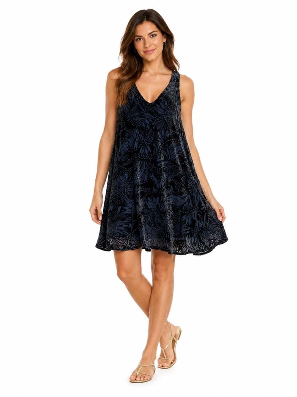 Anthropologie Ellie Mini Dress Blue Combo Velvet Burnout Babydoll Party Club S